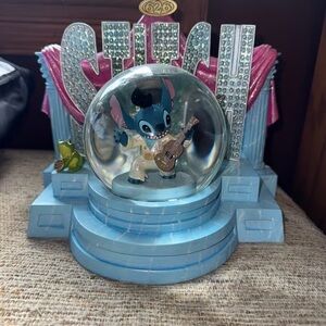 Disney Stitch Musical Snow Globe with Blue and Pink Accents